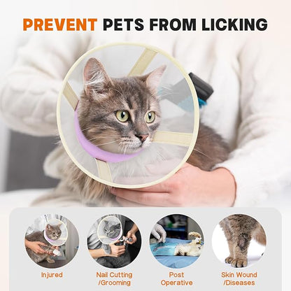 Cat Cone Collar Soft- Adjustable Comfortable Air Mesh Recovery Cone After Surgery to Stop Licking and Scratch, Alternative to Plastic Elizabethan Collar for Cat, Whiskers Freedom (Purple, S)