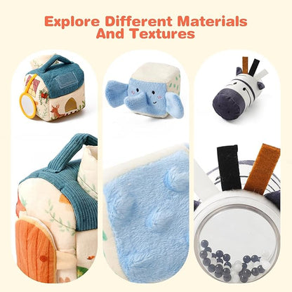 Youuys Baby Toys 6 -12 Months - Jungle Soft Stuffed Animal Set with Rattle, Crinkle Paper, Squeaker, Mirror - Toddlers Sensory Montessori Toy for 6 Month Old Babies, 1-3 Year Old Boy Girl Gifts