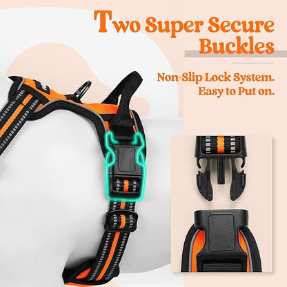 rabbitgoo Dog Harness No Pull with 2 Leash Clips, Adjustable Soft Padded, Reflective Oxford No Choke Pet Vest with Easy Control Handle for Small Dogs,Orange,S