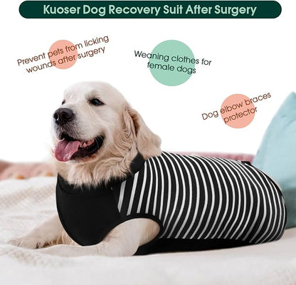 Kuoser Dog Recovery Suit, Anti Licking Dogs Rear Leg Sleeve, Abdominal Dog Surgical Suit with Pants Cover Protect Wounds, Dogs Elbow Protector Soft Pet Surgery Onesie Cone Alternative, Black 3XL