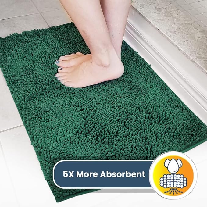 Muddy Mat® AS-SEEN-ON-TV Highly Absorbent Microfiber Dog Door Mat and Pet Rug, Non Slip Thick Washable Area and Bath Mat Soft Chenille for Kitchen Bathroom Bedroom and Indoor-Dark Green Runner 24"X60"