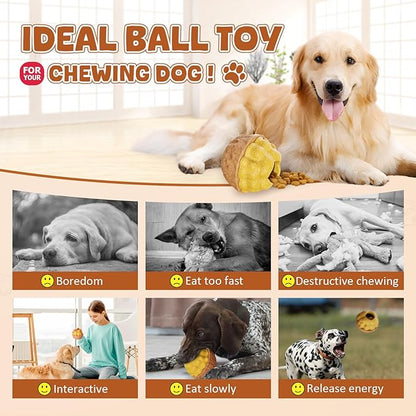 Dog Frozen Treats Toy, Cognitive Dogs Brain Stimulation Toys for Aggressive Chewers, Interactive Dispensing Toy Enrichment Keep Them Busy No-Boredom, Tough Nylon&Coffe Wood Fillable Puzzle Dog Feeder