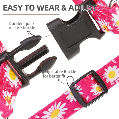 PUPTECK No Pull Dog Harness Soft Adjustable Basic Nylon Step in Puppy Vest Outdoor Walking with ID Tag, Fuchsia Daisy, S
