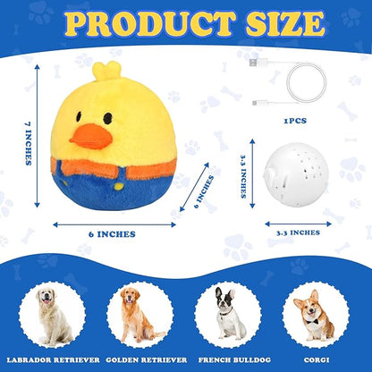 Rechargeable Interactive Moving Dog Toys, Automatic Crazy Jumping Duck for Boredom, Attractive Squeaky Plush Duck Covers A Talking Bouncing Ball with Recording Playback, Puppy Toys to Keep Them Busy