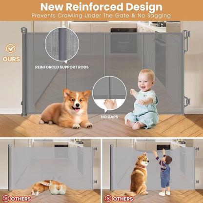 Reinforced Retractable Baby Gate or Mesh Dog Gate,Easy to Use for Stairs, Doorways, Hallways, Indoor, Outdoor, Wide Pet Gate 33.5" Tall, Extends to 45" Wide, Gray