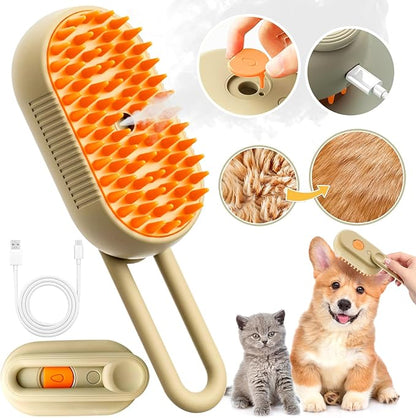 Cat Steam Brush for Shedding with Foldable Handle 4 in 1 Rechargeable Steam Brush for Cats and Dogs,Haired Pets Spritz Defur Comb for Cats Pet Spray Grooming Tool for Hair Removal & Massage