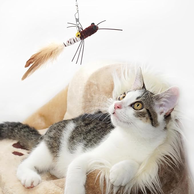 SONGWAY 6-Pack Insect Cat Wand Toy Refills – Feather Worm Attachments for Indoor Cats
