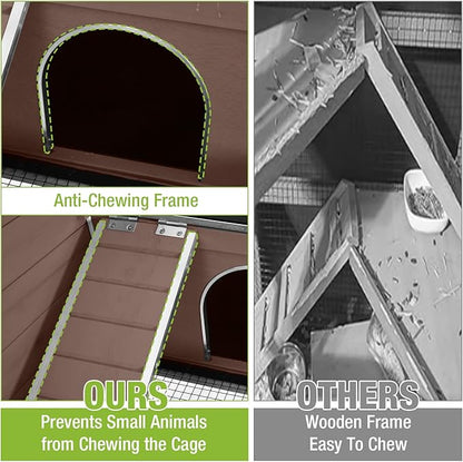 GUTINNEEN Rabbit Hutch Bunny House, 36.6" L Rabbit Cage with Anti Chewing Ramp, Guinea Pig Cage with Cooling Galvanized Sheet, Detachable Legs(Brown)