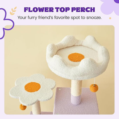 MWPO Flower Large Cat Tree, 70.1-Inch Multi-Level Tall Cat Tower for Indoor Cats, Plush Cat Condo with Big Padded Perches, Sisal-Covered Scratching Posts, Hammock, Toys for Kittens & Cats