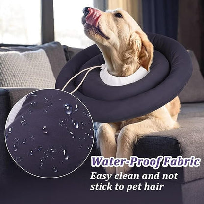IDOMIK Dog Recovery Collar, Waterproof Soft Dog Cone After Surgery, Comfy Protective Elizabethan Collar Alternative for Dogs Cats, Adjustable Pet Neck Donut Cone Anti-Licking Biting Wounds,Grey,3XL