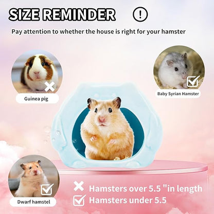 Bear-Shaped Hamster Hideout & Food Bowl Set - Ceramic Habitat for Syrian Dwarf Hamsters, Mice, Gerbils - All-Season Use, Chew-Proof Ceramic House and Feeding Dish for Small Pets(Blue)