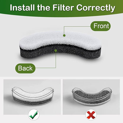 Cat Water Fountain Filter,Arc-Shaped Sponge Activated Carbon Cat Fountain Filter Replacement Filters Compatible WF050 & WF100 Automatic Pet Water Fountain (12 Pack)