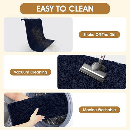 IM HOME Extra Large 71" x 25" Navy Blue Dog Door Mats for Muddy Paws, Chenille Absorbent Dog Mat, Non Slip Heavy Mud Mat for Dogs, Soft Pet Bed Mat for Entryway, Mud Paws, Inside Floor