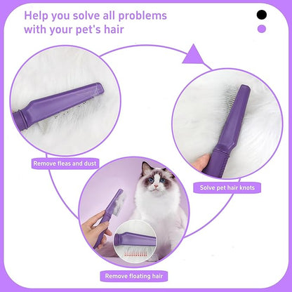 Temapex 3PCS Pet Comb for Grooming Long & Short Haired Cats & Dogs With Stainless Steel Metal Teeth for Removes Tangles & Flea, Non-Slip & Anti-Static Rubber Handle, Safe & Gentle