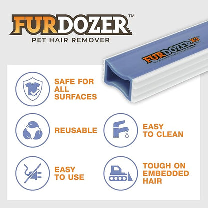 FurDozer X3 MEGA Pet Hair Remover & Auto Detailing Tool - Cat & Dog Hair Remover for Carpet, Car Interior, Couch, Bedding, & Furniture - Reusable Pet Hair Removal Tool for Dog Fur & Lint, 10", Purple