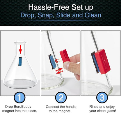 Magnetic Glass Cleaner BoroBuddy | Glass Pieces, Bottles, Vases | Compact Design for Tighter Spaces & Smaller Glass Pieces | Double Sided | Red