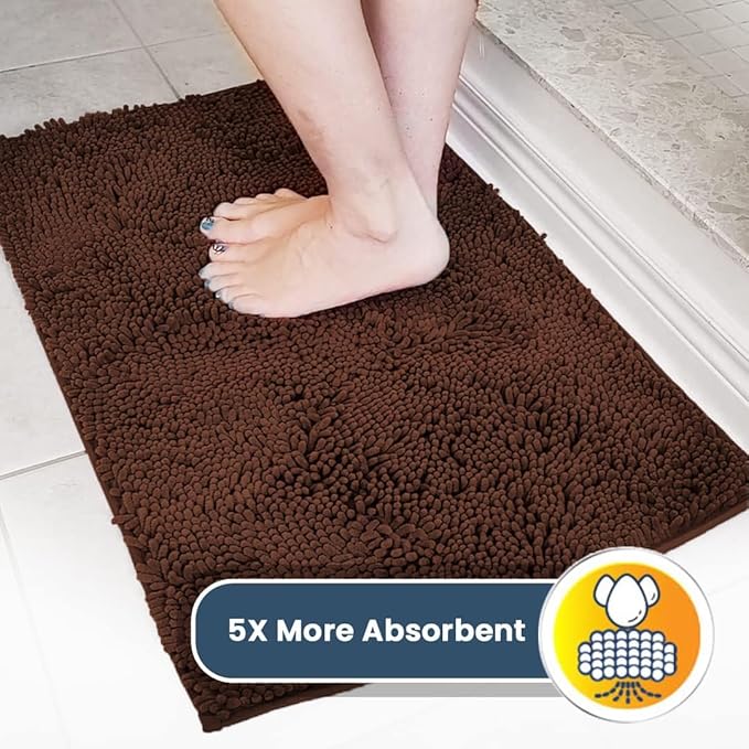 Muddy Mat® AS-SEEN-ON-TV Highly Absorbent Microfiber Door Mat and Pet Rug, Non Slip Thick Washable Area and Bath Mat Soft Chenille for Kitchen Bedroom Indoor and Outdoor - Chocolate Brown 3ft x 8ft