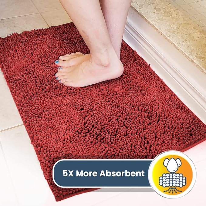 Muddy Mat® Shown on TV – Super Absorbent Door Mat Indoor, Microfiber Quick Dry Chenille Entryway Rug, Non-Slip Front Door Mat, Indoor Mats for Entryway, Machine Washable Pet Rug, Red 36"x60"