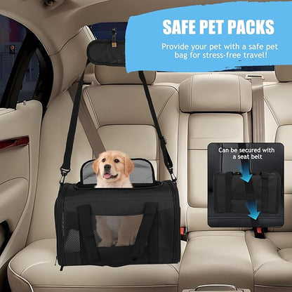 Carriers Soft-Sided Pet Carrier for Cats Dogs Under 15 lbs,TSA Airline Approved with 4 Ventilated Windows(Medium,Black)