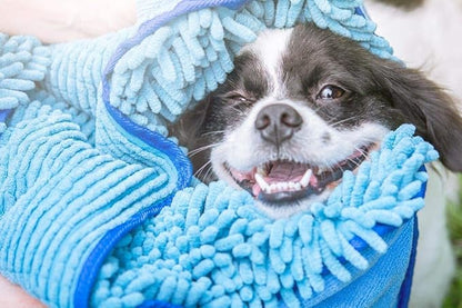 Tuff Pupper Quick Dry Towel for Dogs | Ultra Absorbent Microfiber Shammy | Extra Large 35x15 Size for All Breeds | Comfortable Hand Pockets | Indoor Outdoor Use | Durable Material | Machine Washable