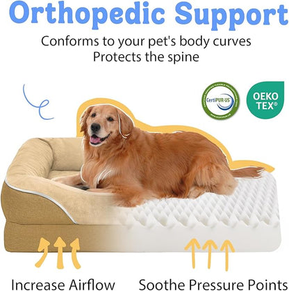 Washable Orthopedic Large Dog Bed - Big Dog Beds with Removable Waterproof Cover and Non-Slip Bottom XL Large Pet Bed with Bolster Extra Large Dogs Bed