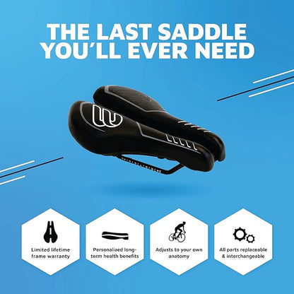 SRT Super Short Noseless Pain-Free Adjustable Bicycle Saddle Black with Titanium Rails Custom Fit Comfort, one Size