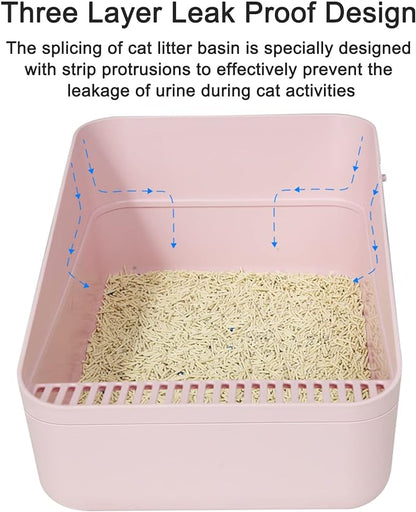 Sfozstra Cats Litter Box Low: Pink Small for Kittens up to 8 lbs, Anti Tracking Design Space Saving for Apartments