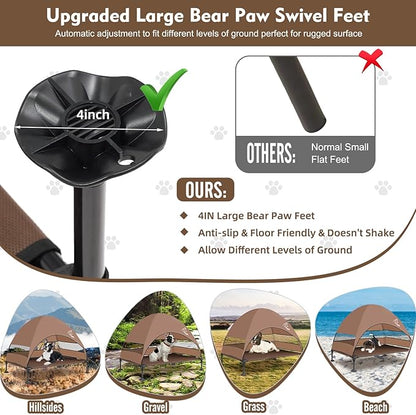 Upgraded Elevated Dog Bed with Canopy, Portable Raised Outdoor Dog Bed with Stable Anti-Slip Feet, Raised Wider Shade Pet Bed Cot for Large Dogs Camping, Indoor & Outdoor Use