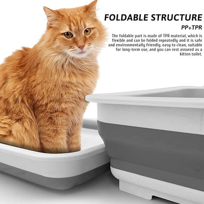 Fhiny 2PCS Open Cat Litter Box, Kitten Potty Pan Semi-Enclosed Foldable Waterproof Travel Toilet Low Entrance for Indoor Cats Small Pet Kitty Rabbit Supplies Easy to Clean and Assemble