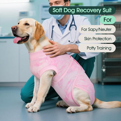 Kuoser Dog Surgery Recovery Suit, Anti Licking Pet Surgical Suit for Dogs Male Neuter, Female Dog Surgery Suit for Spay Subsititute E-Collar Cone, Dogs Body Suits After Surgery Pink Tie Dye M