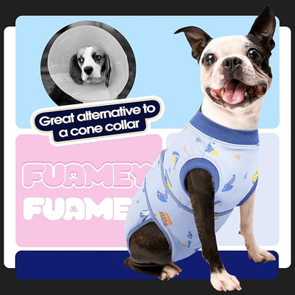 FUAMEY Recovery Suit for Dogs After Surgery,Soft Breathable Dog Bodysuit E-Collar & Cone Alternative Surgical Suit,Male Female Dog Neuter Spay Suits Anti Licking Wounds Onesie Blue Boat XXL