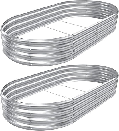 2pack 8×4×1ft Raised Garden Bed，Outdoor Galvanized Planter Boxes, Oval Large Metal Raised Garden Beds for Vegetables