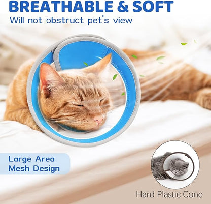 Breathable Air Mesh Cat Cone Collar Soft to Stop Licking, Adjustable, Foldable Lightweight Kitten Cones After Surgery Recovery for Cats & Kittens (Light Blue,M)