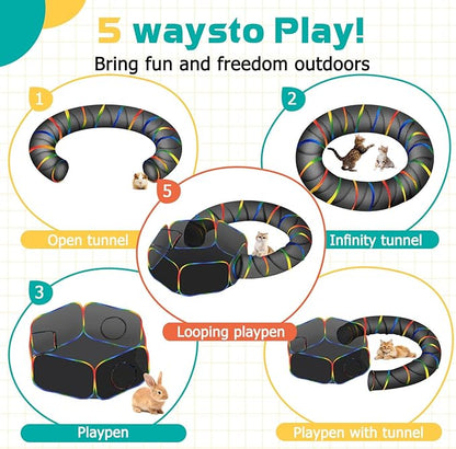 LUCKITTY Outdoor Rainbow Cat Enclosures Playground,Outside House for Indoor Cats Include Portable Tent, Circle Cat Playpen Tunnel Catio, for Cats, Kitty and Small Animals,Within Storage Bag