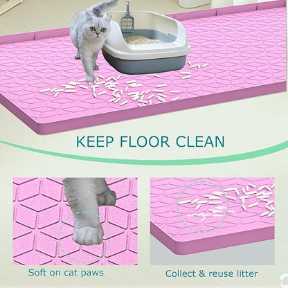 Cat Litter Mat, Silicone Large Cat Mat for Litter Box - 28x22 in, Waterproof & Non-Slip, Durable & Easy Clean, Pink