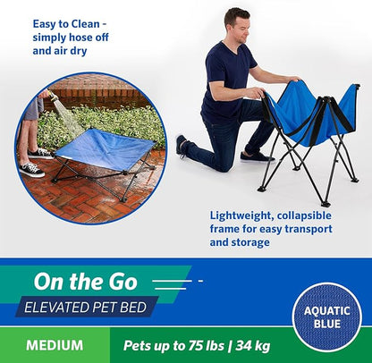 Coolaroo On-The-Go Elevated Dog Bed - Foldable Pop-Up Travel Dog Bed with Breathable, Moisture-Resistant Fabric, Carry Bag Included, Lightweight & Portable, Aquatic Blue, Medium