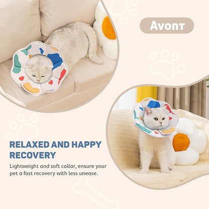 Avont Soft Cat Recovery Cone Collar, Adjustable Lightweight Kitten E-Collar for Small Dogs, Comfortable Neck Donut Stop Licking Scratching After Surgery -Cow(S)