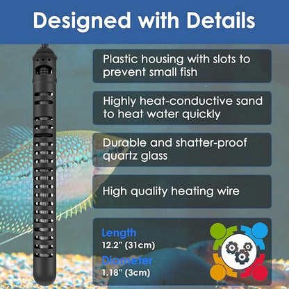 Aquarium Heater 300W Fish Tank Heater with External Thermostat (Dual Digital Display), Turtle Heater for Tanks 40-75 Gallons, Dry-Run/Overheating Protection and Memory Function