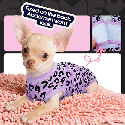 FUAMEY Recovery Suit for Dogs After Surgery,Soft Breathable Dog Bodysuit E-Collar & Cone Alternative Surgical Suit,Male Female Dog Neuter Spay Suits Anti Licking Wounds Onesie Purple Leopard XS