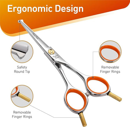 Fenice Peak 5'' Small Straight Scissors Lightweight Dog and Cat Grooming Scissors with Safety Round Tip JP440C Stainless Steel Sharp Blades for Body Facial Nose Ear and Paw Hair Easy Use