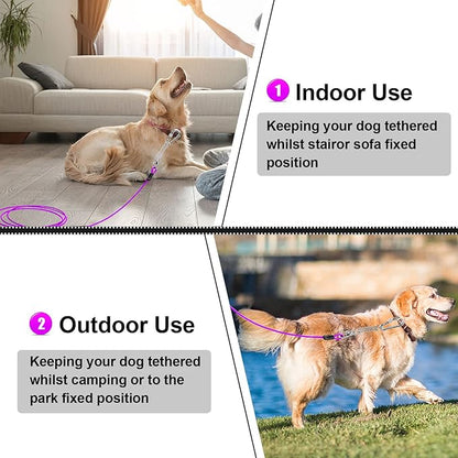 Jenico Dog Tie Out Cable, 10-150FT Runner Cable with Swivel Hook and Shock Spring, Yard & Camping Dog Leash Tether for Small to Medium Pets Up to 500 LBS