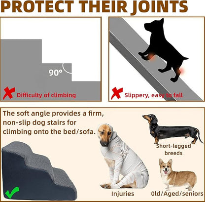 3-Step Dog Stairs for High Beds & Couches Multi-Step Non-Slip Pet Steps with Balanced Ramp Indoor 2 3 4 5 Step Stairs for Small to Large Dogs and Cats Non-Slip Stickers 30D Grey