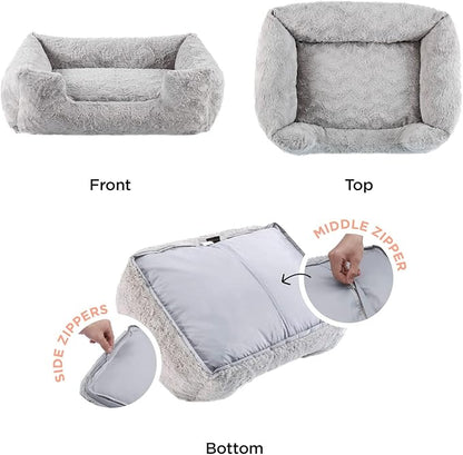 Best Friends by Sheri Lux Lounge Bed Calming Faux Fur Dog Bed, Gray, Large, 36" x 27"