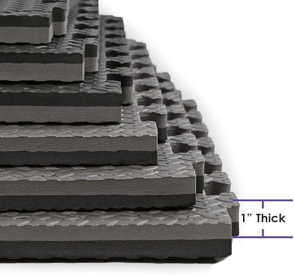 Xspec 1" Extra Thick 48 sq ft Reversible EVA Gym Foam Floor Mat Tiles (24" x 24"), Steel Pattern, 12 pcs, Black & Grey