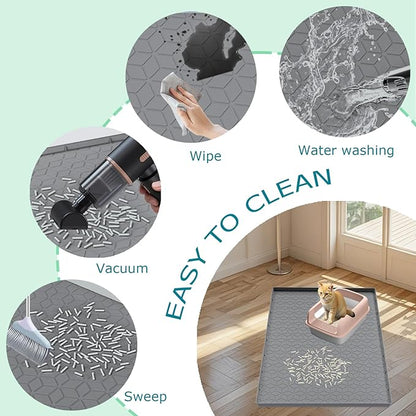 Cat Litter Mat for Litter Box, Silicone Large Cat Litter Trapping Mat - 34x22 in, Waterproof & Non-Slip, Durable & Easy Clean, Gray