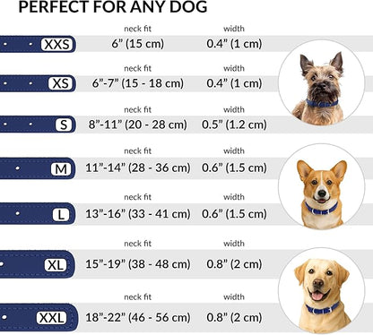 CollarDirect Rolled Leather Dog Collar, Soft Padded Round Puppy Collar, Handmade Genuine Leather Collar Dog Small Large Cat Collars 13 Colors (13-16 Inch, Deep Blue Textured)