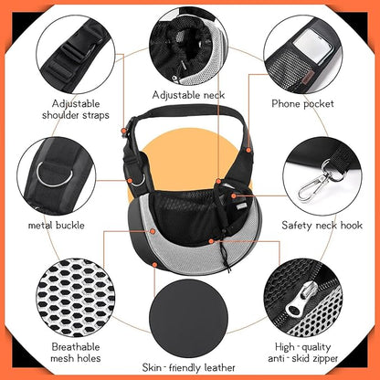 YUDODO Pet Sling Carrier for Small Dogs & Cats – Hands-Free Puppy Carrier with Safety Hook, Large Zipper Pocket, Soft Breathable Mesh, Adjustable Strap & Reflective Strip (Gray 3.0 M)