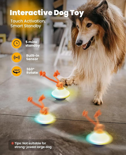 Interactive Dog Toys, Automatic Moving and Rolling LED Light Up Dogs Ball with Rope, Motion-Activated Wicked Ball for Small Medium Pup, Stimulation Toy for Boredom Relief
