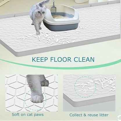 Cat Litter Mat for Litter Box, Silicone Large Cat Litter Trapping Mat - 28x22 in, Waterproof & Non-Slip, Durable & Easy Clean, Light Gray