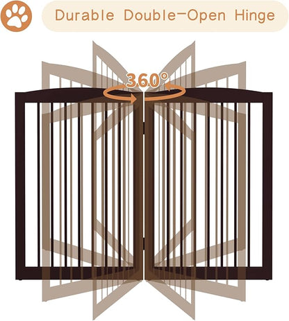 Freestanding Pet Gate for Dogs, Indoor Wooden Foldable Dog Gate for House, Extra Wide, Pet Fence for Stairs, Doorways, Halls, Support Feet Included, 120 Inch Wide, 6 Panels 32",Brown